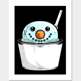 Snowman In A Cup Of Ice Cream For Christmas Posters and Art